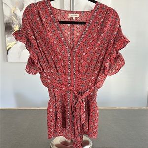 Max Studio Coral Floral V-Neck Blouse